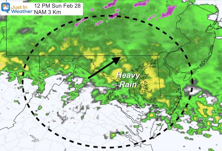 February 27 weather rain Sunday PM 12