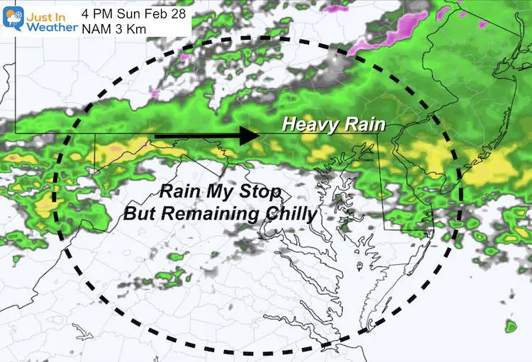 February 27 weather rain Sunday PM 4