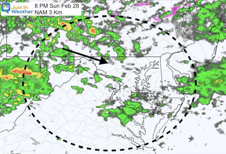 February 27 weather rain Sunday PM 8