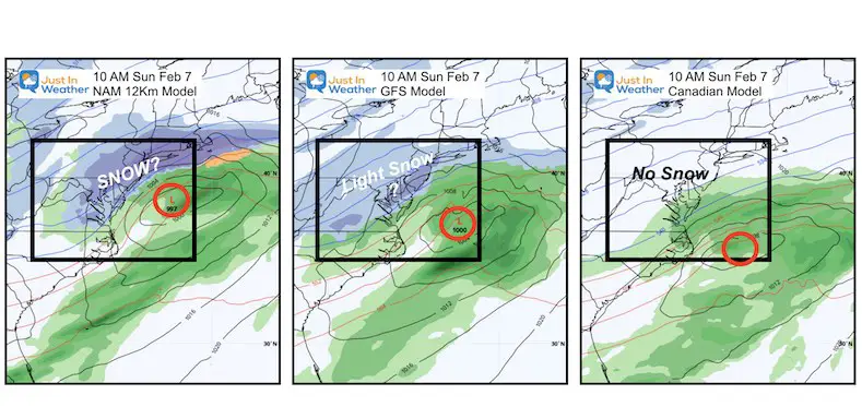 February 4 weather snow Superbowl Sunday Models