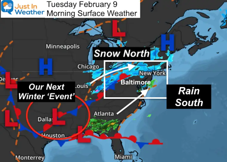 February 9 weather morning surface map