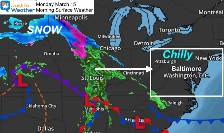 March 15 weather Monday Morning snow rain