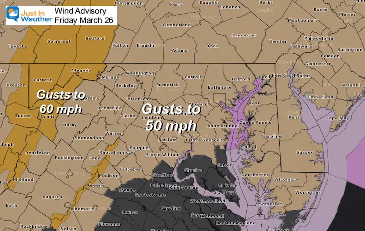 March 25 weather Friday Wind Advisory