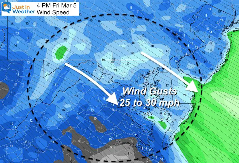 March 5 weather Friday afternoon wind speed