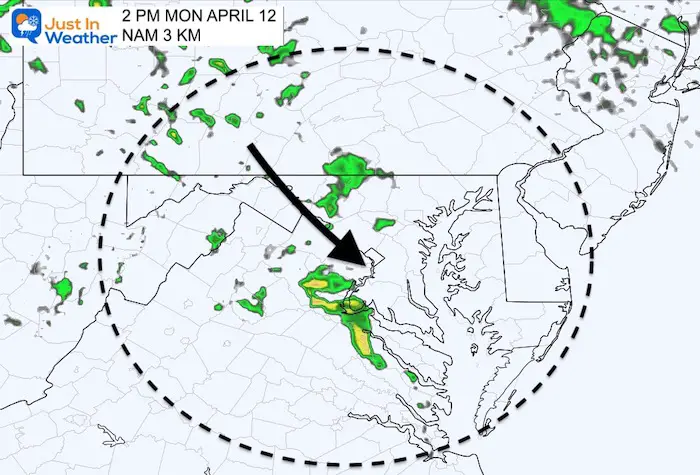 April 12 weather rain radar Monday PM 2