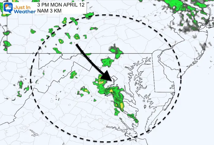 April 12 weather rain radar Monday PM 3