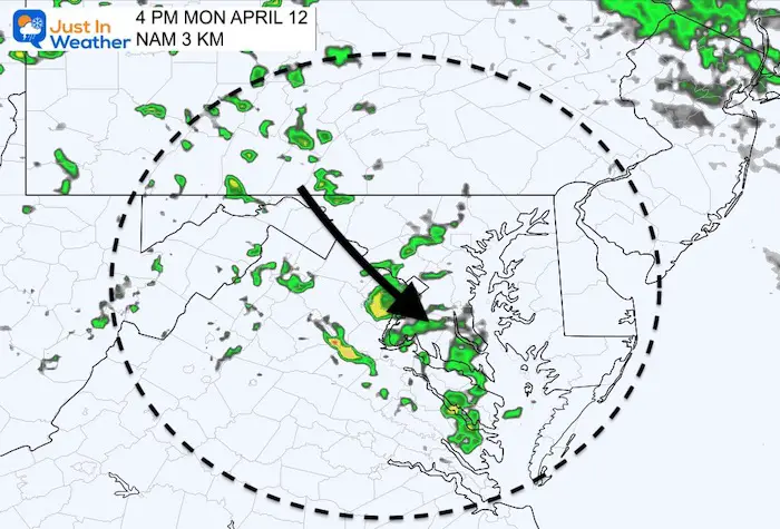 April 12 weather rain radar Monday PM 4