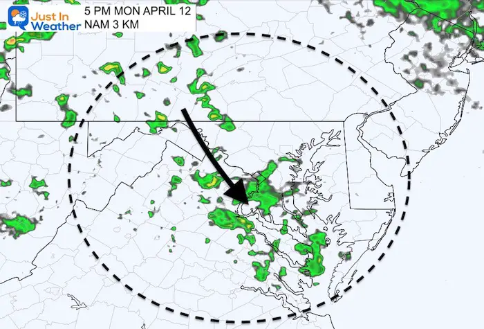 April 12 weather rain radar Monday PM 5