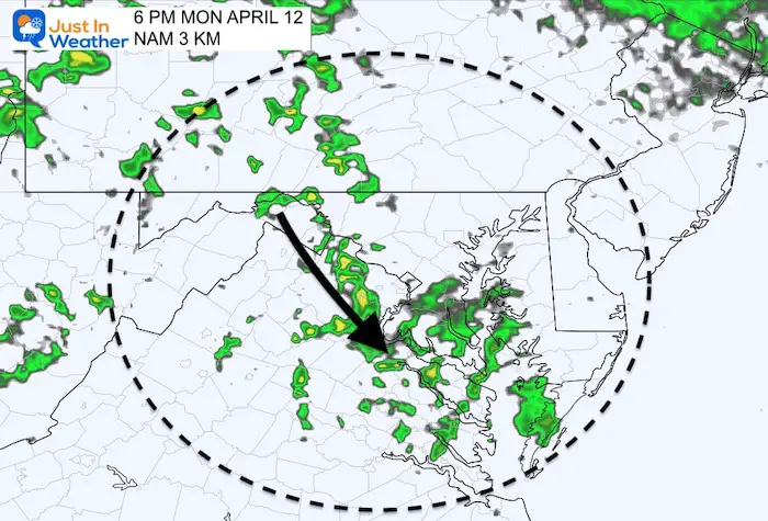 April 12 weather rain radar Monday PM 6