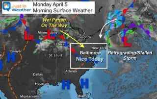 April 5 weather Monday morning surface map
